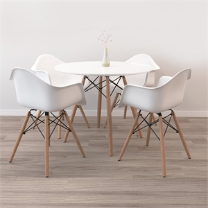 Aron Living 32&quot Pyramid Dining Table & Set of 4 Plastic Armchairs in White