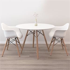 Aron Living 36&quot Pyramid Dining Table & Set of 2 Plastic Armchairs in White
