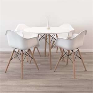 Aron Living 36&quot Pyramid Dining Table & Set of 4 Plastic Armchairs in White