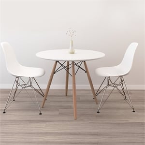 Aron Living 32&quot Pyramid Dining Table & Set of 2 Tower Chairs in White