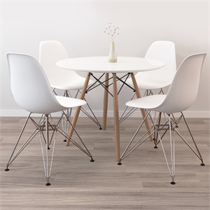 Aron Living 32&quot Pyramid Dining Table & Set of 4 Tower Chairs in White