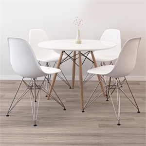 Aron Living 36&quot Pyramid Dining Table & Set of 4 Tower Chairs in White
