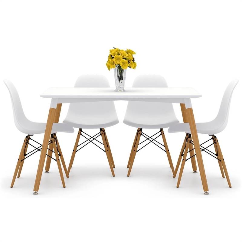 Aron Living Vincent Dining Table & Set of 4 Plastic Chairs in White