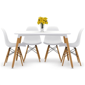Aron Living Vincent Dining Table & Set of 4 Plastic Chairs in White