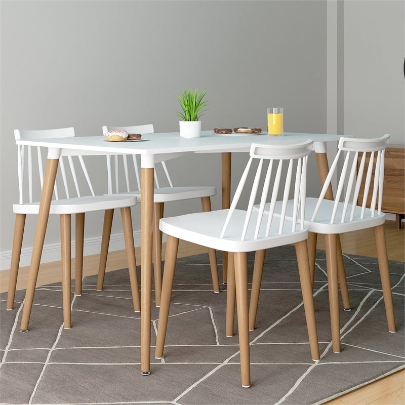 Aron Living Vincent Dining Table & Set of 4 Spindle Chairs in White