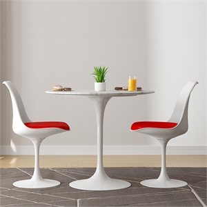 Aron Living Rose 32&quot Marble Dining Table & Set of 2 Chairs in Red