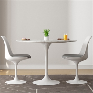 Aron Living Rose 40&quot Marble Dining Table & Set of 2 Chairs in Gray