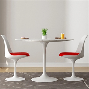 Aron Living Rose 40&quot Marble Dining Table & Set of 2 Chairs in Red