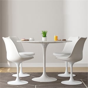 Aron Living Rose 40&quot Marble Dining Table & Set of 4 Chairs in White