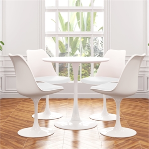 Aron Living Rose 36&quot Wood Top Dining Table & Set of 4 Chairs in White