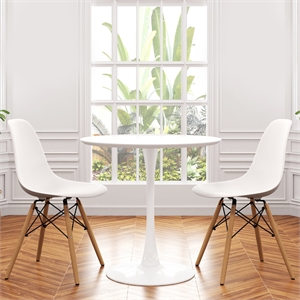 Aron Living Rose 36&quot Wood Top Dining Table & Set of 2 Plastic Chairs in White