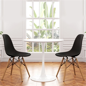 Aron Living Rose 36&quot Wood Top Dining Table & Set of 2 Plastic Chairs in Black