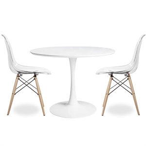 Aron Living Rose 36&quot Wood Top Dining Table & Set of 2 Plastic Chairs in Clear