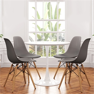 Aron Living Rose 36&quot Wood Top Dining Table & Set of 4 Plastic Chairs in Gray