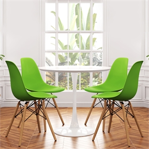 Aron Living Rose 36&quot Wood Top Dining Table & Set of 4 Plastic Chairs in Green