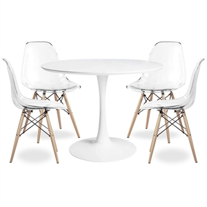 Aron Living Rose 36&quot Wood Top Dining Table & Set of 4 Plastic Chairs in Clear