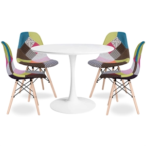 Aron Living Rose 36&quot Wood Top Dining Table & Set of 4 Plastic Chairs MultiColor