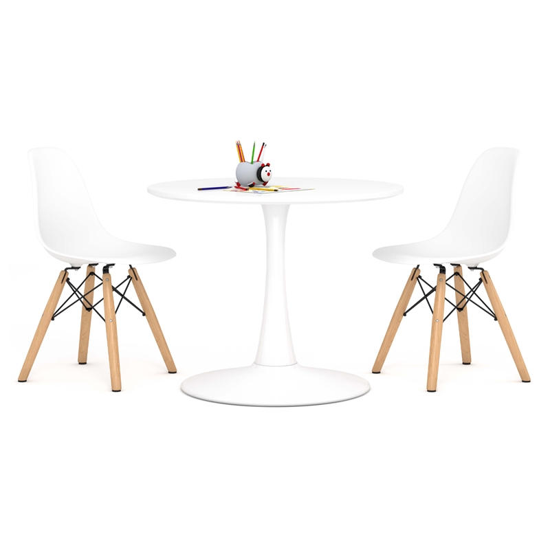 Aron Living Rose Wood Top Kids Table & Set of 2 Plastic Chairs in White