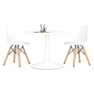 Aron Living Rose Wood Top Kids Table & Set of 2 Plastic Chairs in White