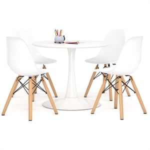 Aron Living Rose Wood Top Kids Table & Set of 4 Plastic Chairs in White