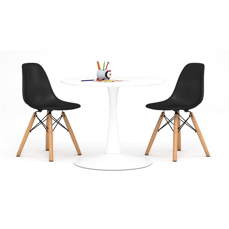 Aron Living Rose Wood Top Kids Table & Set of 2 Plastic Chairs in Black