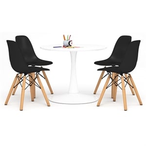 Aron Living Rose Wood Top Kids Table & Set of 4 Plastic Chairs in Black
