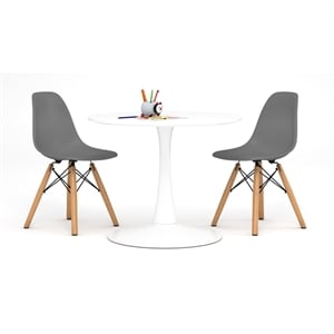 Aron Living Rose Wood Top Kids Table & Set of 2 Plastic Chairs in Gray