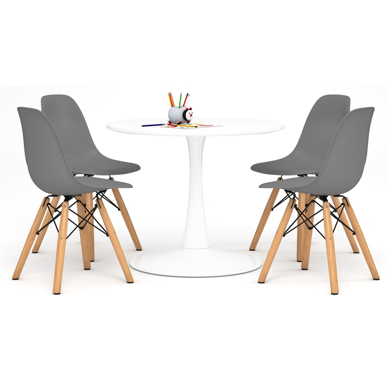 Aron Living Rose Wood Top Kids Table & Set of 4 Plastic Chairs in Gray