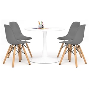 Aron Living Rose Wood Top Kids Table & Set of 4 Plastic Chairs in Gray