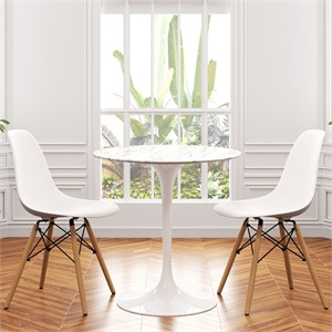 Aron Living Rose 32&quot Marble Dining Table & Set of 2 Plastic Chairs