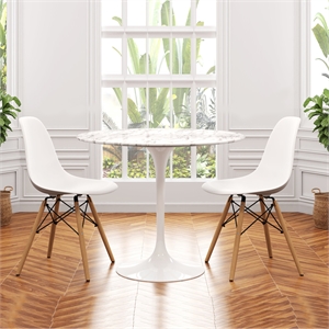 Aron Living Rose 40&quot Marble Dining Table & Set of 2 Plastic Chairs