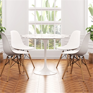 Aron Living Rose 40&quot Marble Dining Table & Set of 4 Plastic Chairs
