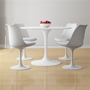 Aron Living Rose 42&quot Fiberglass Dining Table & Set of 4 Chairs in White