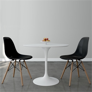 Aron Living Rose 36&quot Fiberglass Dining Table & Set of 2 Plastic Chairs in Black