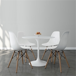 Aron Living Rose 36&quot Fiberglass Dining Table & Set of 4 Plastic Chairs in White