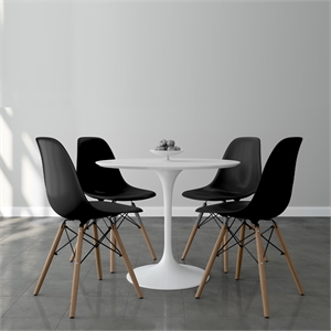 Aron Living Rose 36&quot Fiberglass Dining Table & Set of 4 Plastic Chairs in Black