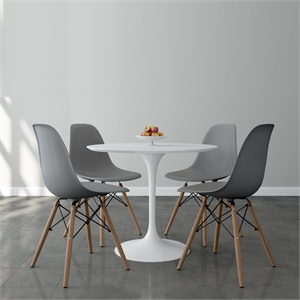 Aron Living Rose 36&quot Fiberglass Dining Table & Set of 4 Plastic Chairs in Gray