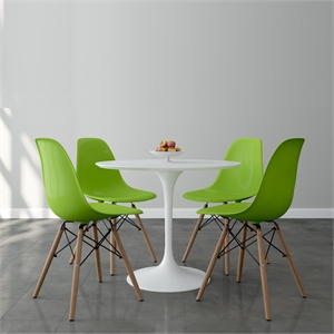 Aron Living Rose 36&quot Fiberglass Dining Table & Set of 4 Plastic Chairs in Green