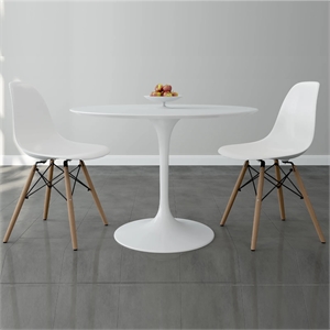 Aron Living Rose 42&quot Fiberglass Dining Table & Set of 2 Plastic Chairs in White