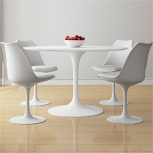 Aron Living Rose 48&quot Fiberglass Dining Table & Set of 4 Chairs in White
