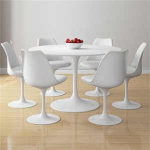 Aron Living Rose 48&quot Fiberglass Dining Table & Set of 6 Chairs in White
