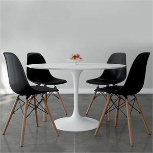 Aron Living Rose 48&quot Fiberglass Dining Table & Set of 4 Plastic Chairs in Black
