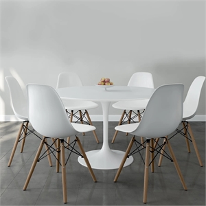 Aron Living Rose 48&quot Fiberglass Dining Table & Set of 6 Plastic Chairs in White