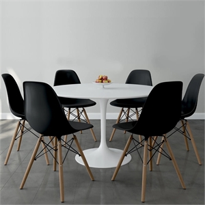 Aron Living Rose 48&quot Fiberglass Dining Table & Set of 6 Plastic Chairs in Black