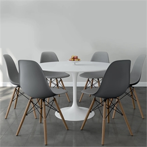 Aron Living Rose 48&quot Fiberglass Dining Table & Set of 6 Plastic Chairs in Gray