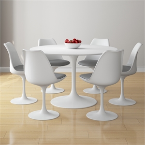 Aron Living Rose 48&quot Fiberglass Dining Table & Set of 6 Chairs in Gray