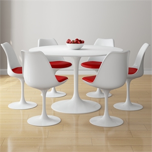 Aron Living Rose 48&quot Fiberglass Dining Table & Set of 6 Chairs in Red