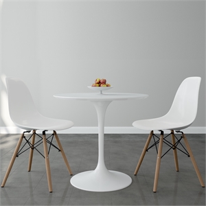 Aron Living Rose 32&quot Fiberglass Dining Table & Set of 2 Plastic Chairs in White