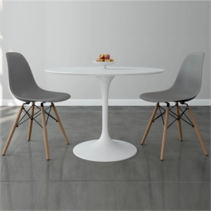 Aron Living Rose 42&quot Fiberglass Dining Table & Set of 2 Plastic Chairs in Gray