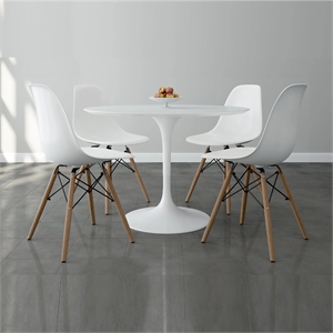 Aron Living Rose 42&quot Fiberglass Dining Table & Set of 4 Plastic Chairs in White